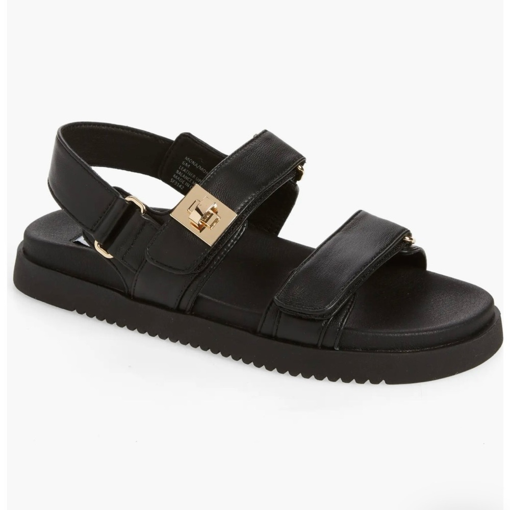 Steve Madden Black Sandals with Gold Accents